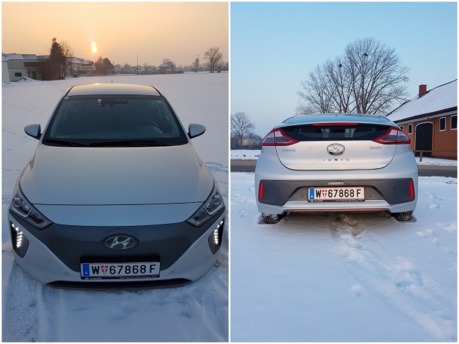 Hyundai-IONIQ-Electric-Panne-Schnee-Sonnenuntergang