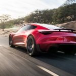 Tesla Roadster 2020 rot back driving hinten